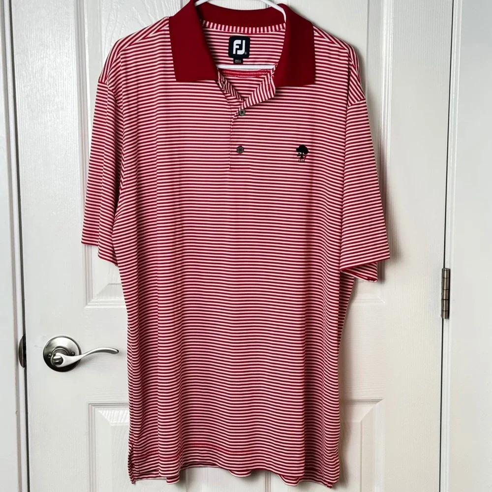 FootJoy‎ FJ Golf Polo Shirt XL Red White Stripe Short Sleeve Performance 1916